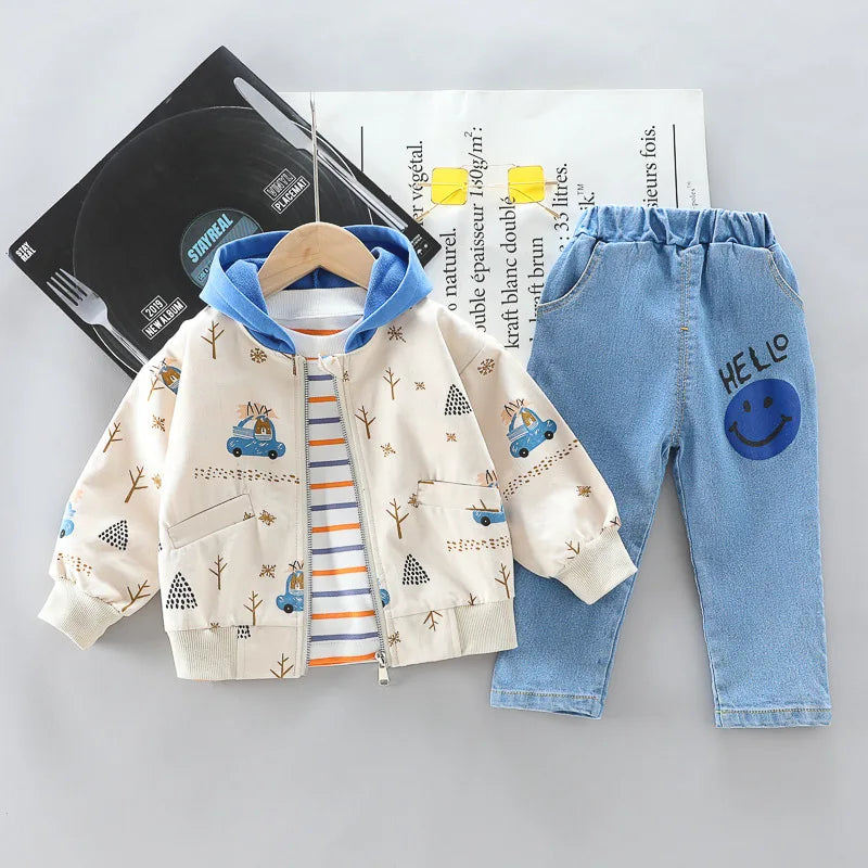 Conjunto Infantil 3 Peças com Ursinho - Jaqueta + Calça + Blusa para Outono