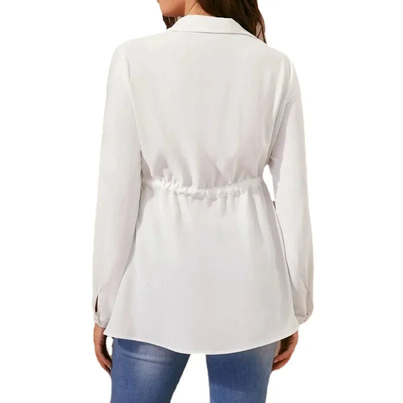 Blusa Elegante de Maternidade Manga Longa Branca