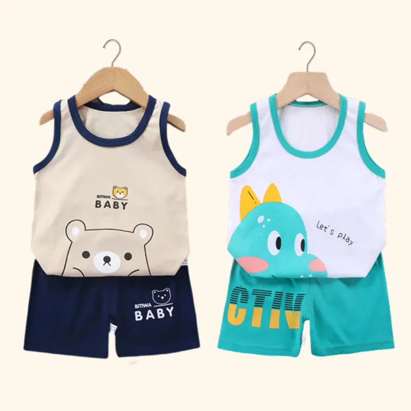 Conjunto infantil de algodão com camiseta e shorts. Conforto e estilo para o verão. Ideal para meninos e meninas de 9 meses a 6 anos.