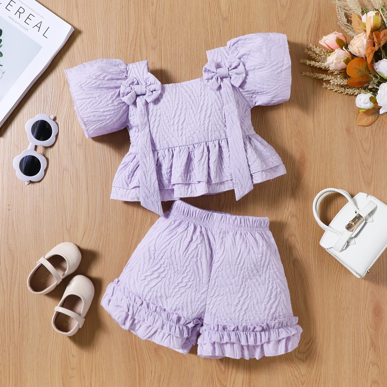 Conjunto Infantil Feminino Verão Plissado - 2 Peças