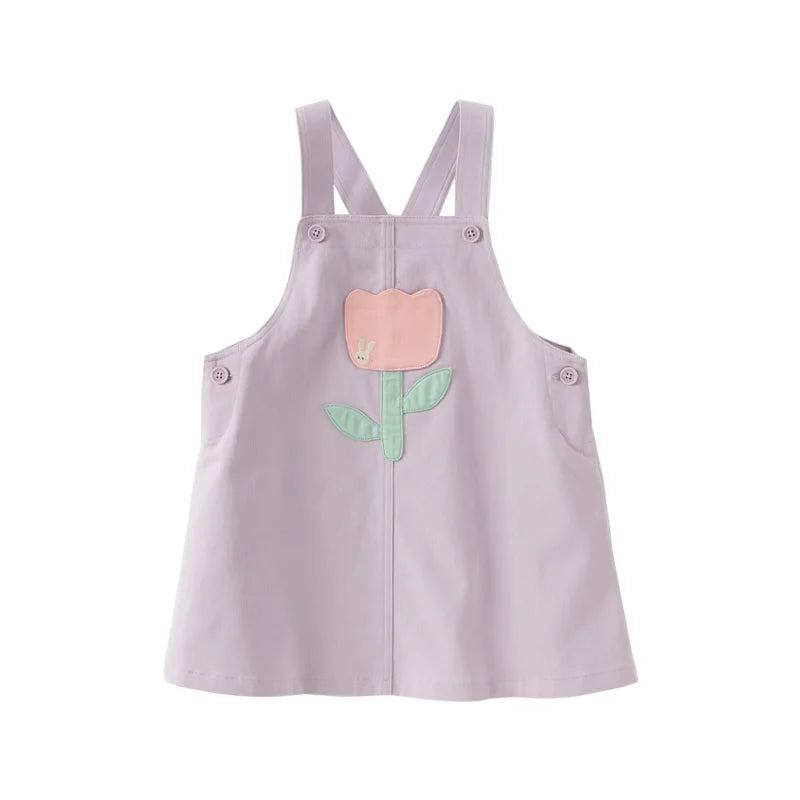 Vestido Jardineira Infantil Lilás - Flor com Coelhinho Fofo