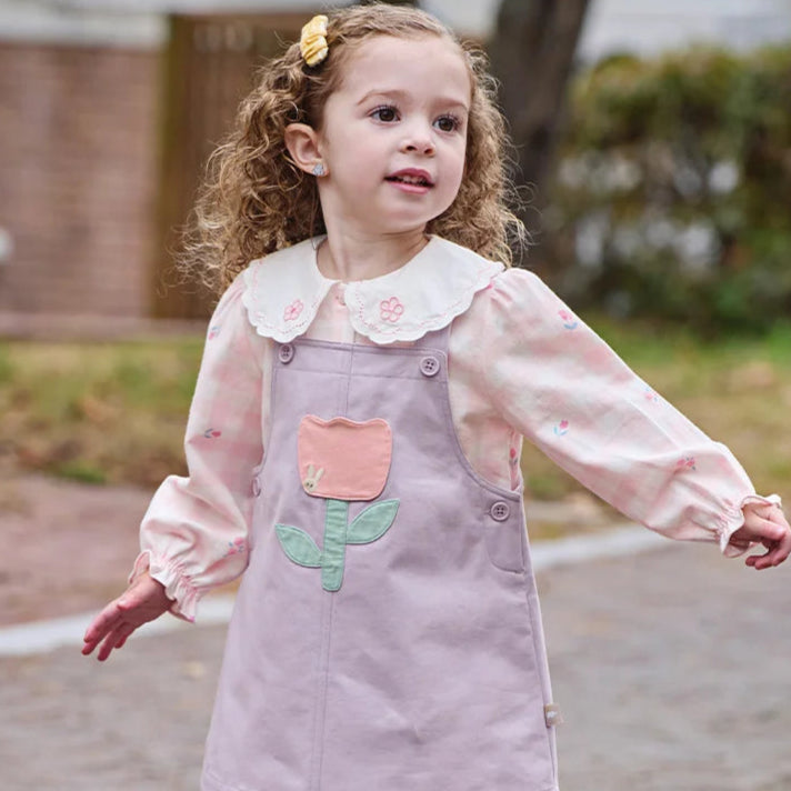 Vestido Jardineira Infantil Lilás - Flor com Coelhinho Fofo