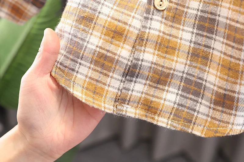 Conjunto Infantil Masculino 3 Peças - Camisa Xadrez + Colete + Calça para Primavera e Outono