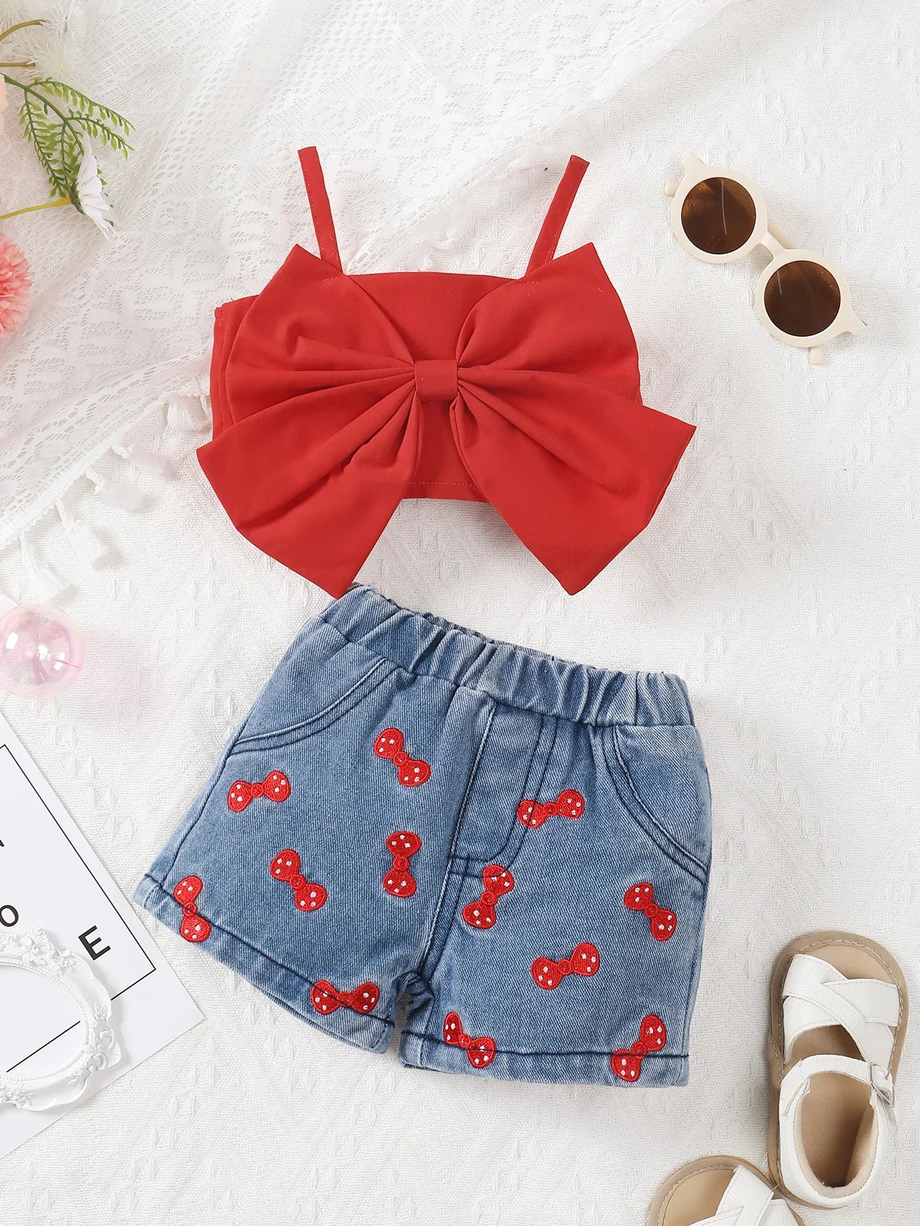 Conjunto Verão Bebê Menina + Shorts Jeans