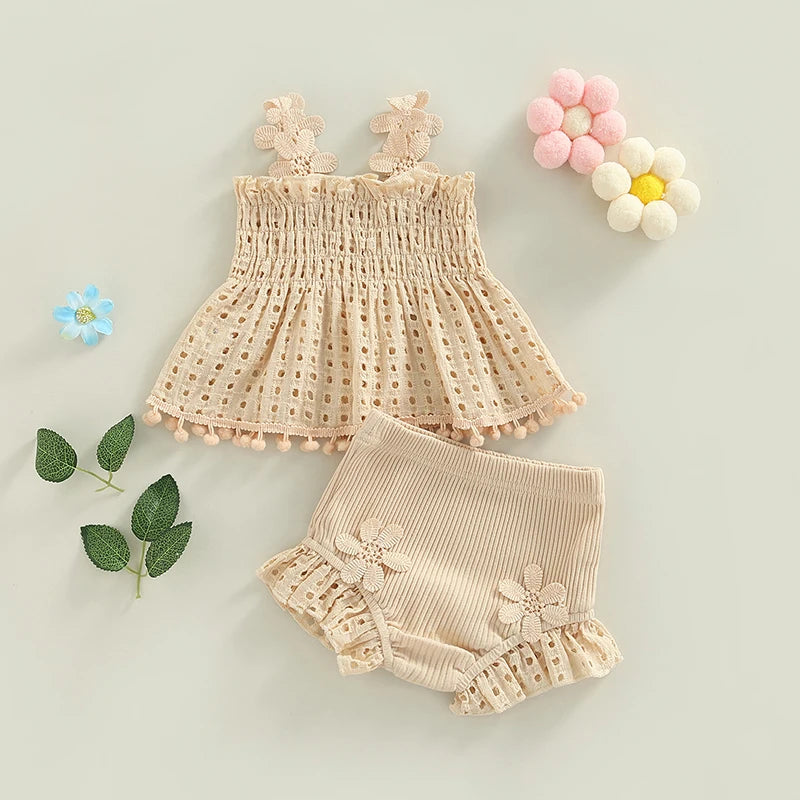 Conjunto Bebê Menina - Blusa com Babados e Shorts Canelado (2 Peças)