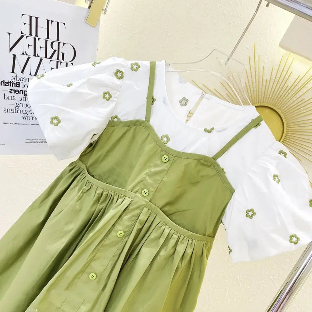 Vestido Infantil Floral com Sling e Manga Puff