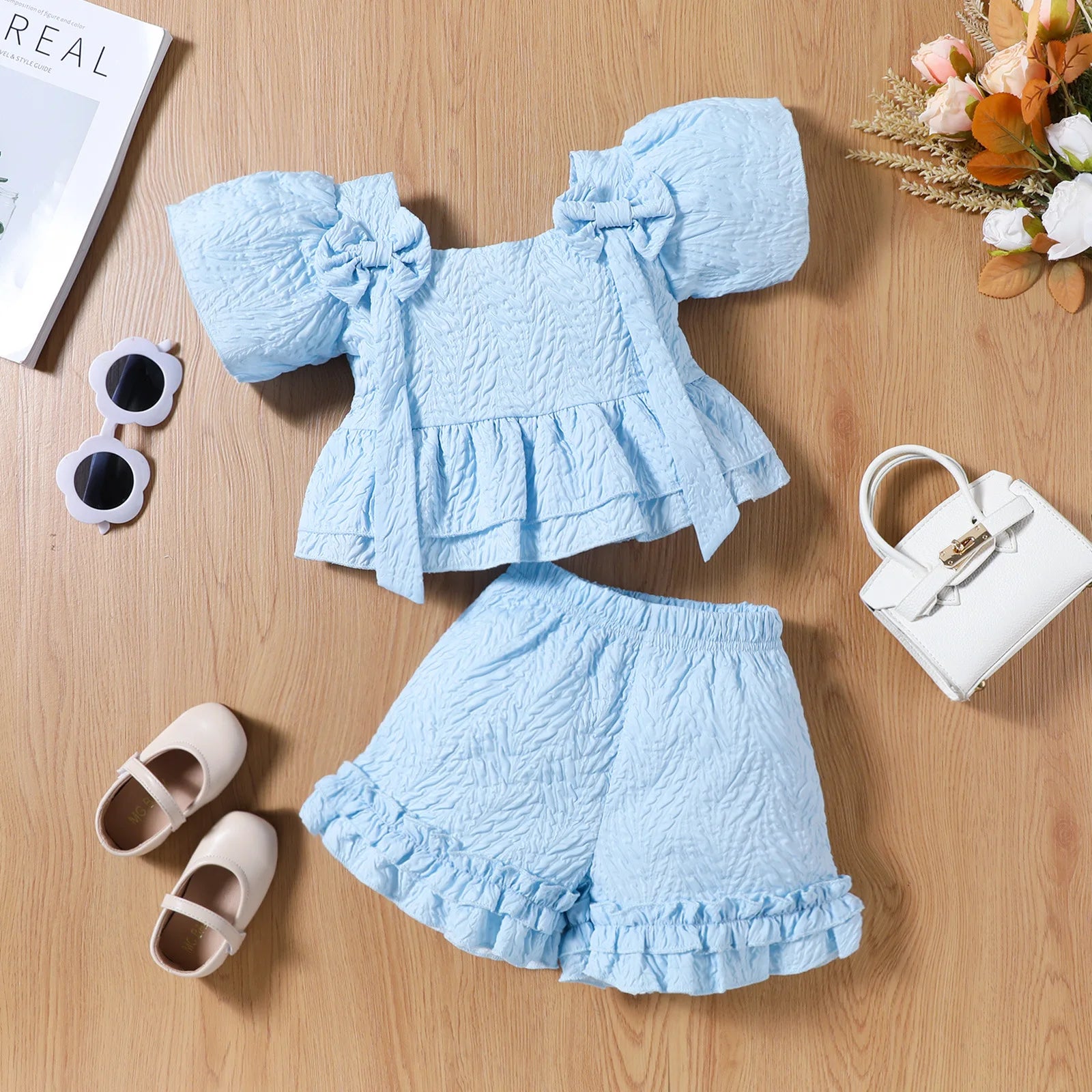 Conjunto Infantil Feminino Verão Plissado - 2 Peças