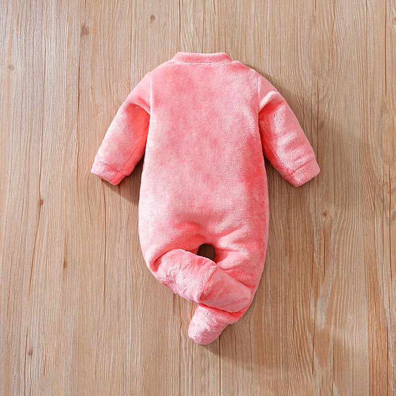 Macacão Bebê Recém-Nascido Flanelado – Unicórnio Bordado Rosa com Pézinho Fechado - Outono/Inverno