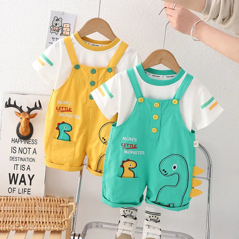 Conjunto Infantil Dinossauro: camiseta e calça, estilo e conforto para o verão. Perfeito para crianças de 12 meses a 4 anos.