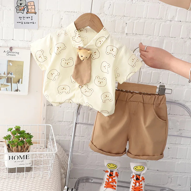 Conjunto Infantil Verão - Camiseta e Shorts com Estampa de Ursinho