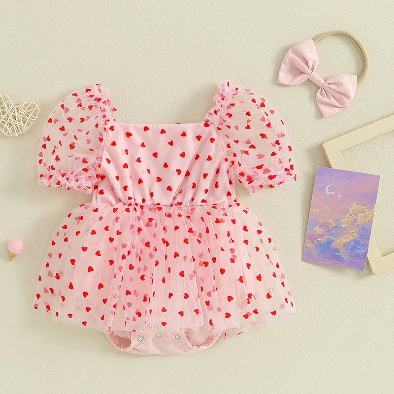 Conjunto Romper e Bandana Coração para Bebês