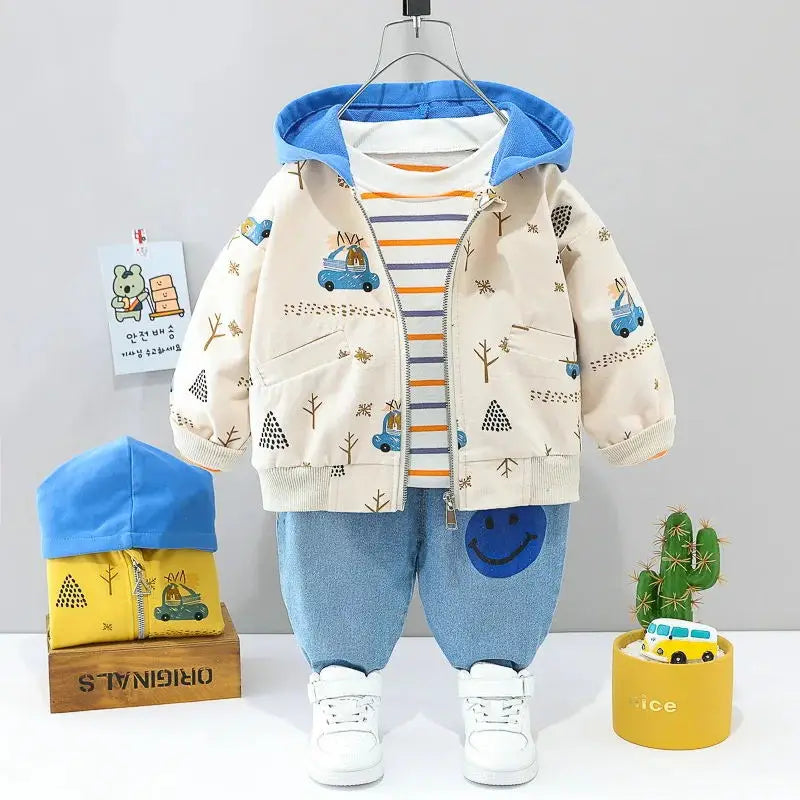 Conjunto Infantil 3 Peças com Ursinho - Jaqueta + Calça + Blusa para Outono