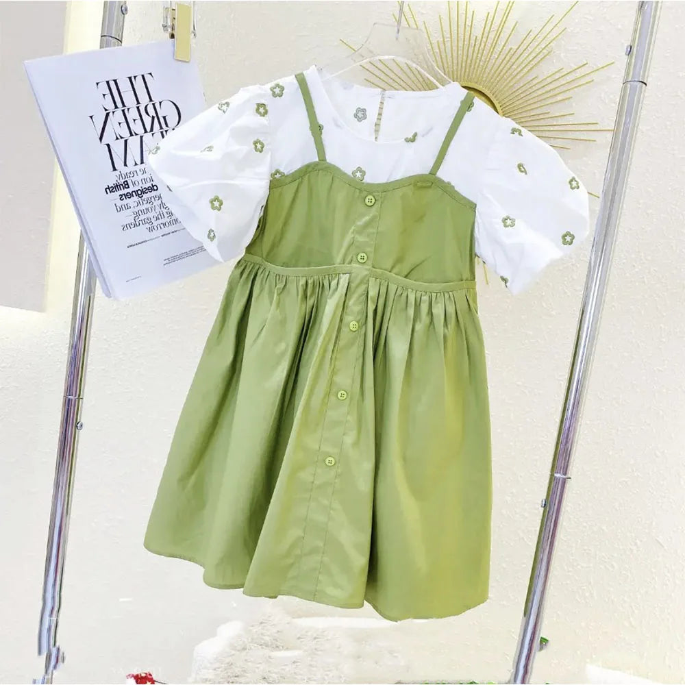 Vestido Infantil Floral com Sling e Manga Puff