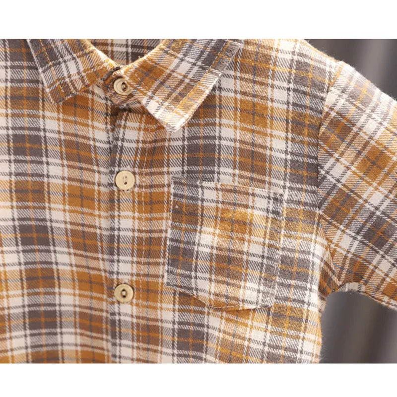 Conjunto Infantil Masculino 3 Peças - Camisa Xadrez + Colete + Calça para Primavera e Outono