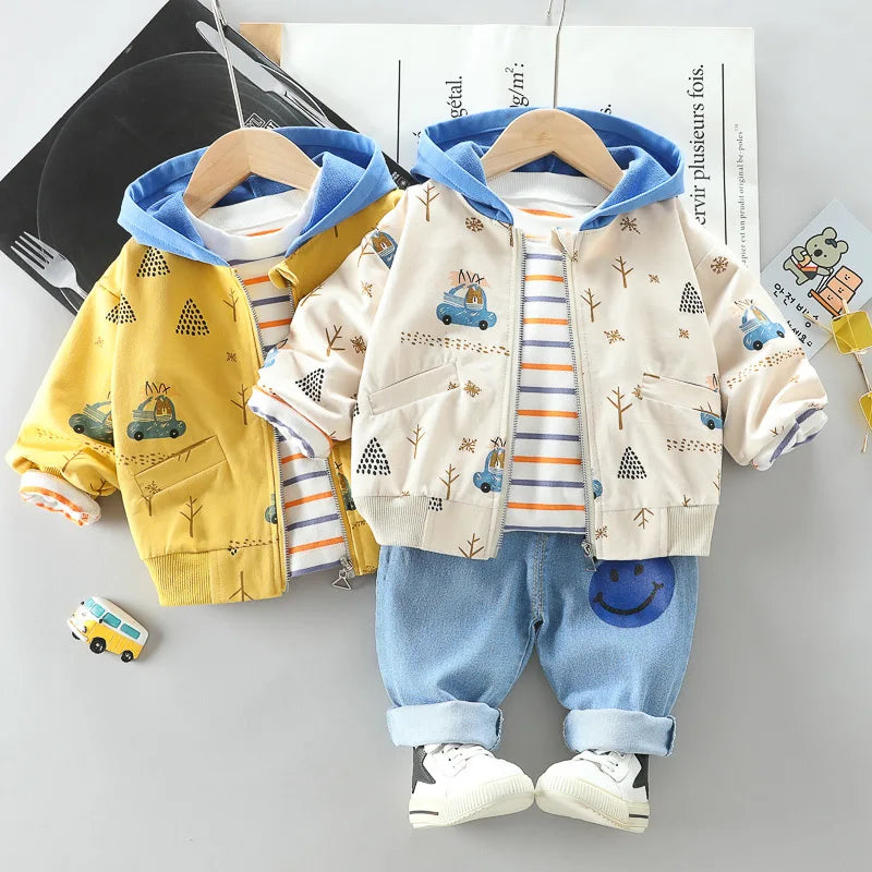Conjunto Infantil 3 Peças com Ursinho - Jaqueta + Calça + Blusa para Outono