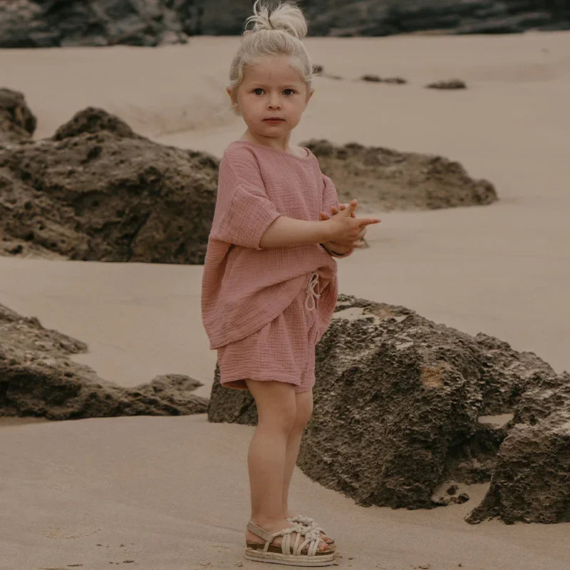 Conjunto Infantil de Algodão Musselina - Verão Casual