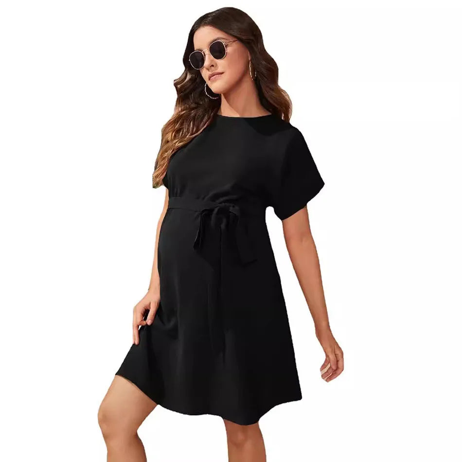 Vestido Maternidade Confortável e Elegante com Cintura Amarrada