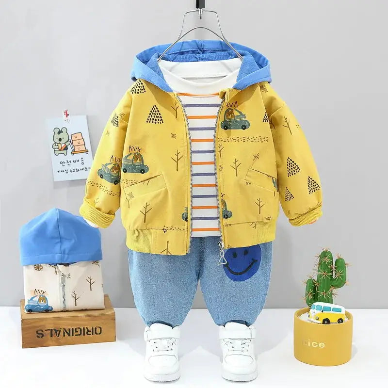 Conjunto Infantil 3 Peças com Ursinho - Jaqueta + Calça + Blusa para Outono