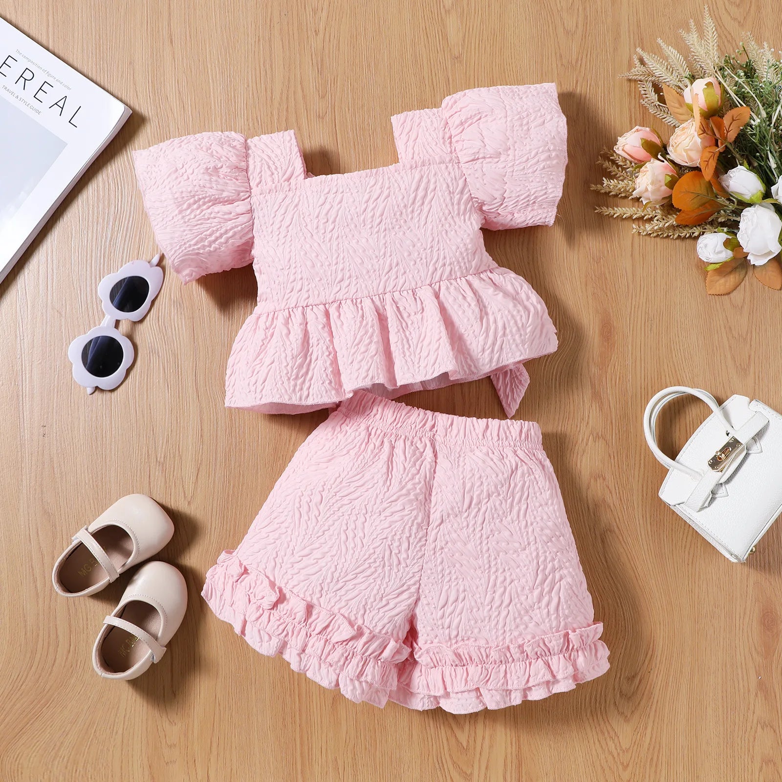 Conjunto Infantil Feminino Verão Plissado - 2 Peças