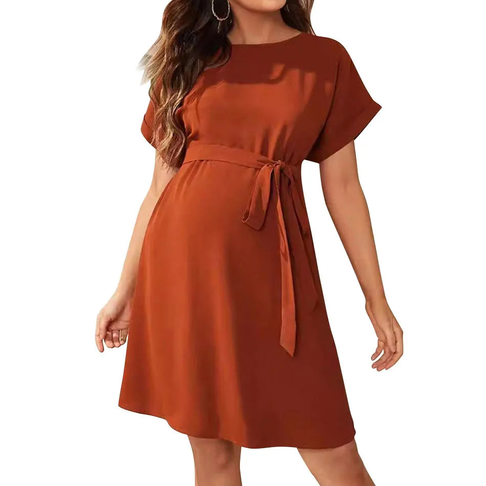 Vestido Maternidade Confortável e Elegante com Cintura Amarrada