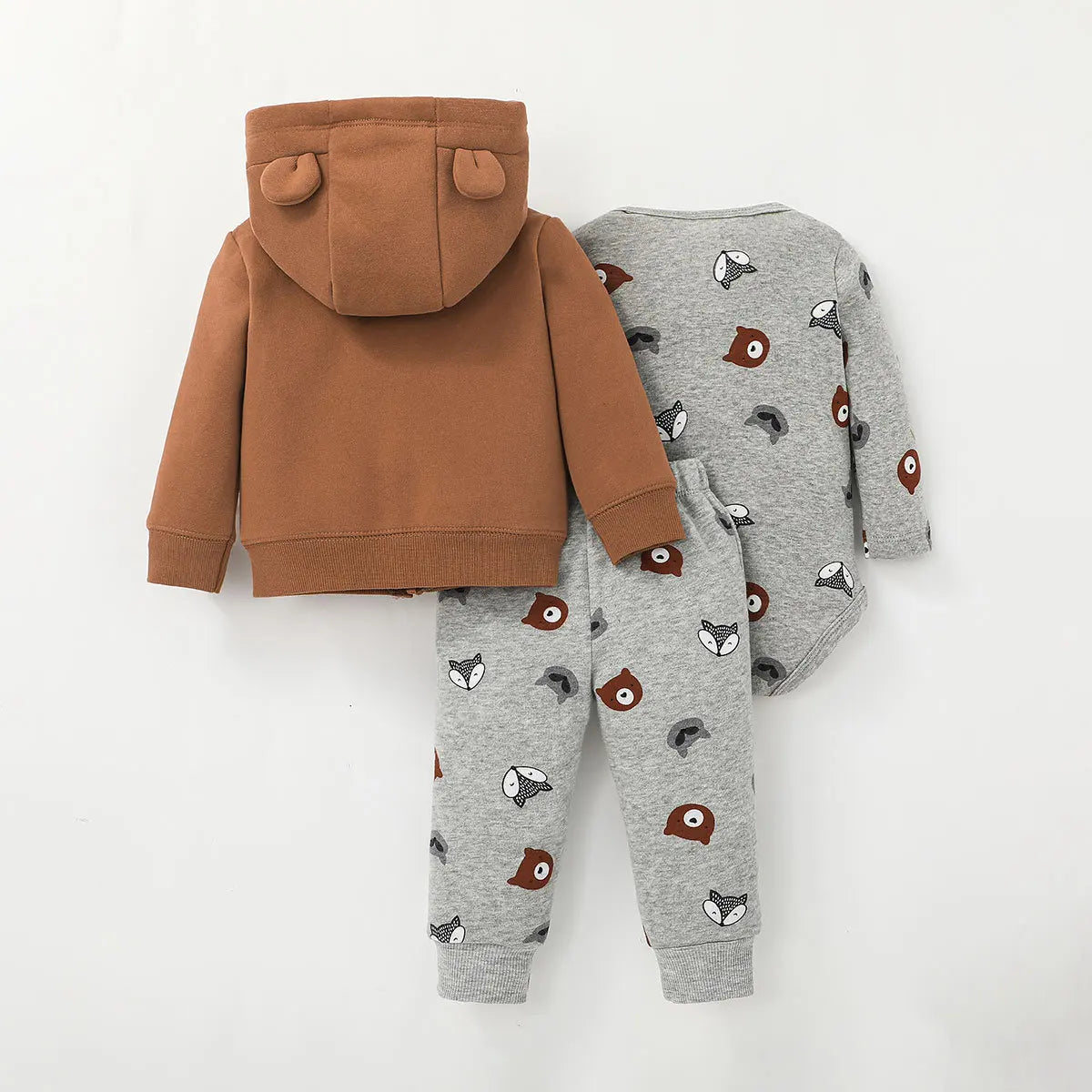 Conjunto Infantil 3 Peças para Inverno - Casaco com Capuz + Macacão + Calça para Bebês